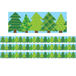 Creative Teaching Press EZ Borders, Woodland Friends Patterned Pine Trees, 24 Borders Per Pack, Set Of 3 Packs
