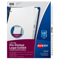 Avery® Premium Collated Legal Dividers Avery® Style, Side-Tab, 1-25 & Table Of Contents, 8-1/2" x 11"
