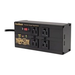 Tripp Lite Isobar 4-Outlet Surge Protector - 8 ft. Cord, Right-Angle Plug, 3330 Joules, 2 USB Ports, Metal Housing - Surge protector - 12 A - AC 120 V - 1440 Watt - output connectors: 6 - 8 ft cord - black