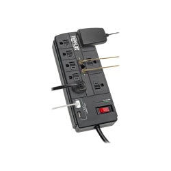 Tripp Lite 8-Outlet Surge Protector Power Strip with 2 USB Ports (2.1A Shared) - 8 ft. Cord, 1200 Joules, Tel/Modem, Black - Surge protector - 15 A - AC 120 V - 1875 Watt - output connectors: 10 - 8 ft cord - black