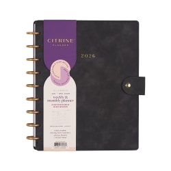 2026 Citrine Monthly/Weekly Classic Disc Bound Planner, 7" x 9-1/4", Midnight, January To December, PD0123C001
