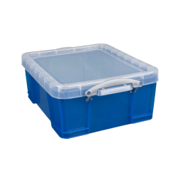 Really Useful Box® Plastic Storage Container With Built-In Handles And Snap Lid, 17 Liters, 17 1/4" x 14" x 7", Blue