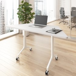 Bush Business Furniture Synergy 60-inch Trapezoid Modular Office Conference Table, White, Standard Delivery