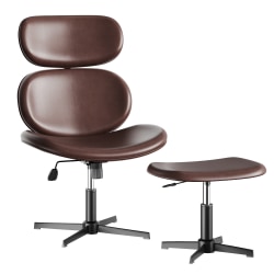 Bestier Swivel Accent Chair With Ottoman, Faux Leather, Dark Brown