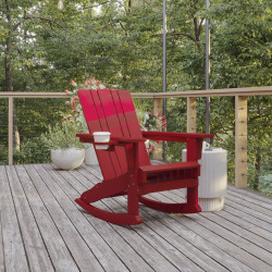 Flash Furniture Halifax All-Weather Adirondack Chair with Cup Holder and Pull-Out Ottoman, Red