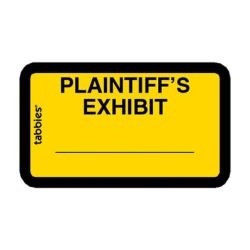 Tabbies Plaintiff's Exhibit Legal File Labels, 58094, 1 5/8"W x 1"L, Yellow, Pack Of 252