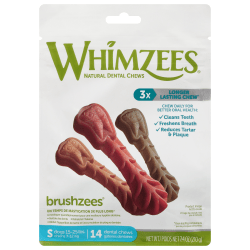 Whimzees Brushzees Natural Dental Chews, Small, 7.4 Oz, Total Qty 4