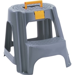 Inval Rimax 2-Step Plastic Step Stool With Top Organizer Compartment, 17-7/16"H x 18-15/16"W x 21-1/4"D, Gray
