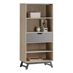 Realspace Nashira 61"H 4-Shelf Bookcase With Drawer, Light Oak/Gray