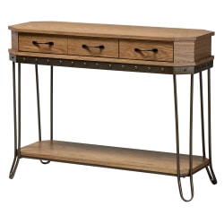 Baxton Studio Vintage Rustic Industrial 3-Drawer Console Table, 32"H x 42-15/16"W x 15-1/2"D, Oak Brown/Black