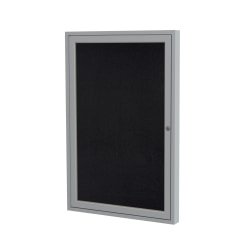 Ghent 1 Door Enclosed Recycled Rubber Bulletin Board, Satin Aluminum Frame, 36"H x 30"W, Black