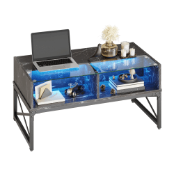 Bestier LED Rectangular Coffee Table With Glass Shelf, 19-15/16"H x 41-3/4"W x 21-11/16"D, Black Faux Marble