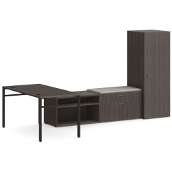 HON® Mod 60"W L-Station Computer Desk With Storage, Slate Teak/Cool Neutral/Black