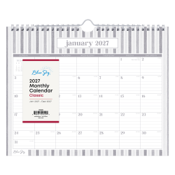 2027 Blue Sky Linen Stripe Gray Monthly Wall Calendar, 11x8.75, 0%, Linen Stripe Gray, Jan-Dec, RY27