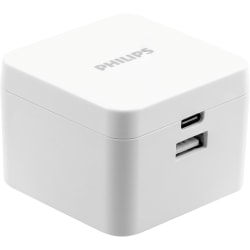 Philips GaN Dual-Port USB Wall Charger With Power Delivery, 6', White
