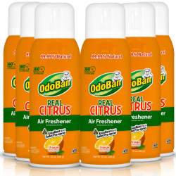 OdoBan Real Citrus Air Freshener 360° Spray, Orange, 10 Oz, Pack Of 6 Bottles