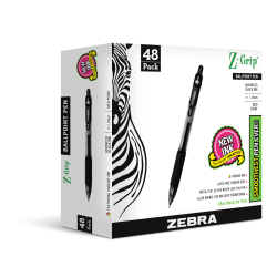 Zebra® Z-Grip™ Retractable Ballpoint Pens, Medium Point, 1.0 mm, Clear Barrel, Black Ink, Pack Of 48