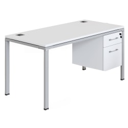 Boss Office Products Simple System Workstation Desk With Pedestal, 66" x 30", White
