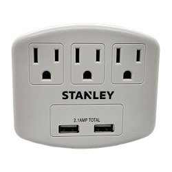 Stanley PlugMax 30407 3-AC-Outlet And 2-USB-Plug Wall Tap, White