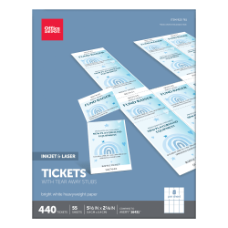 Office Depot® Brand Inkjet/Laser Tickets, 5 1/2" x 2 1/8", Bright White, Pack Of 440
