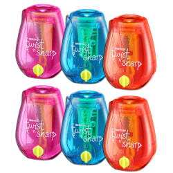 Bostitch Twist-N-Sharp Kids’ 1-Hole Pencil Sharpeners, Assorted Colors, Pack Of 6 Sharpeners