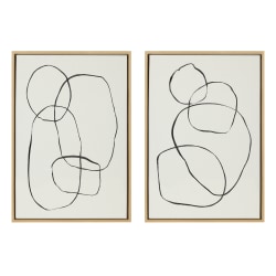 Uniek Kate And Laurel Sylvie Framed Canvas Wall Art, 23" x 33", Modern Circles And Going In Circles, Natural, Set Of 2