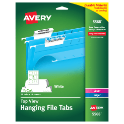Avery® Top-View Hanging File Tabs, 1/5 Cut, White, Pack Of 72