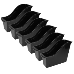 Storex Small Book Bins, 8-1/2"H x 4-1/2"W x 11-3/4"D, Black, Pack Of 6 Bins