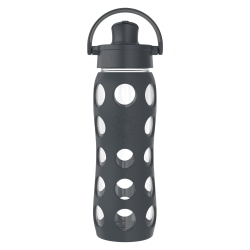 LifeFactory Glass Water Bottle With Active Flip Cap And Protective Silicone Sleeve, 22 Oz, Carbon