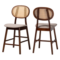 Baxton Studio Darrion Mid-Century Modern Fabric And Finished Wood Counter Stools With Backs, Gray/Walnut Brown, Set Of 2 Stools
