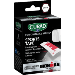 CURAD® IRONMAN Performance Series Sports Tape, 1-1/2" x 10 Yd, White/Red, Pack Of 24 Rolls