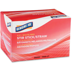 Genuine Joe Plastic Stir Sticks, White/Red, Box Of 1,000 Stir Sticks