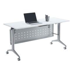 WorkPro® AnyPlace Flip-Top Nesting Training Table With Modesty Panel, 60"W x 29-1/2"H x 24"D, White/Silver