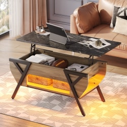 Bestier Lift-Top Coffee Table with LED Light, 25-1/4"H x 41-3/4"W x 19-3/4"D, Pinewood