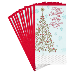 Hallmark Money Holder Christmas Cards, Sparkly Gold Tree and Blue Snowflakes (Pack of 10)
