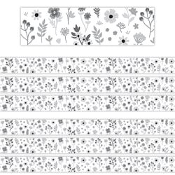 Teacher Created Resources Straight Border Trim, Black And White Floral, 35' Per Pack, Set Of 6 Packs