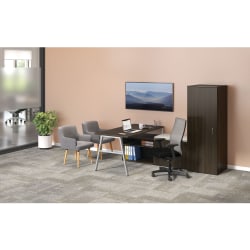 HON® Mod 84"W L-Station A-Leg Table Writing Desk, Java Oak/Silver/Cool Neutral