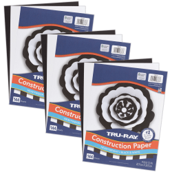 Tru-Ray Construction Paper, Heavyweight, 9" x 12", Black & White, 144 Sheets Per Pack, Set Of 3 Packs