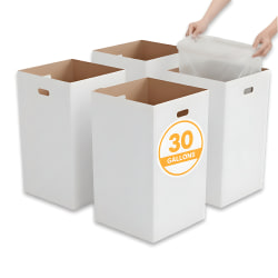 Gritt Commercial 30-Gallon Corrugated Cardboard Trash/Recycling Waste Containers, White, Pack Of 4 Containers