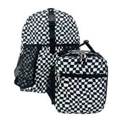 RED.STONE 2-Piece Backpack/Lunch Bag Set With Laptop/Tablet Pocket, White/Black Checks