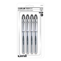 uni-ball® Vision™ Elite™ Liquid Ink Rollerball Pens, Bold Point, 0.8 mm, White Barrel, Black Ink, Pack Of 4