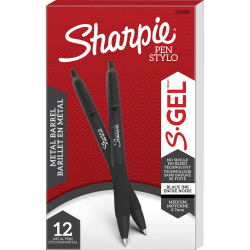 Sharpie® S-Gel Pens, Pack Of 12, Medium Point, 0.7 mm, Matte Black Barrel, Black Ink