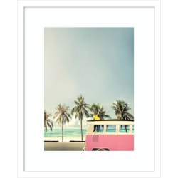 Amanti Art Surf Bus Pink (Beach) by Design Fabrikken Wood Framed Wall Art Print, 17"W x 21"H, White