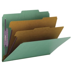 Smead® Classification Folders, Pressboard With SafeSHIELD® Fasteners, 2 Dividers, 2" Expansion, Letter Size, Green, Box Of 10