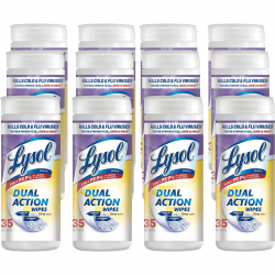 Lysol® Dual Action Wipes, Citrus Scent, 7" x 7-1/4", 35 Wipes Per Canister, 25% Recycled, Carton Of 12 Canisters