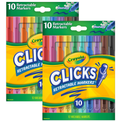 Crayola CLICKS Retractable Markers, 20 Markers, Conical Point, Assorted Colors, 10 Markers Per Pack, Set Of 2 Packs