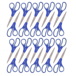 Office Depot® Brand Soft Handle Stainless Steel Scissors, 8", Bent, Blue/Gray, Case Of 20 Scissors