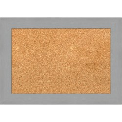 Amanti Art Rectangular Non-Magnetic Cork Bulletin Board, Natural, 21" x 15", Brushed Nickel Plastic Frame