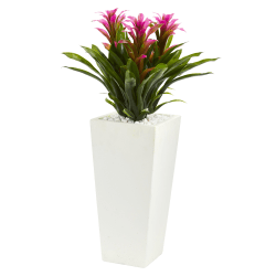 Nearly Natural Triple Bromeliad 26" Artificial Plant With Tower Planter, Purple/White