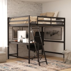 Flash Furniture Riley Loft Bed Frame With Desk, Full, 57-1/2"L x 78-3/4"W x 57-1/2"D, Espresso